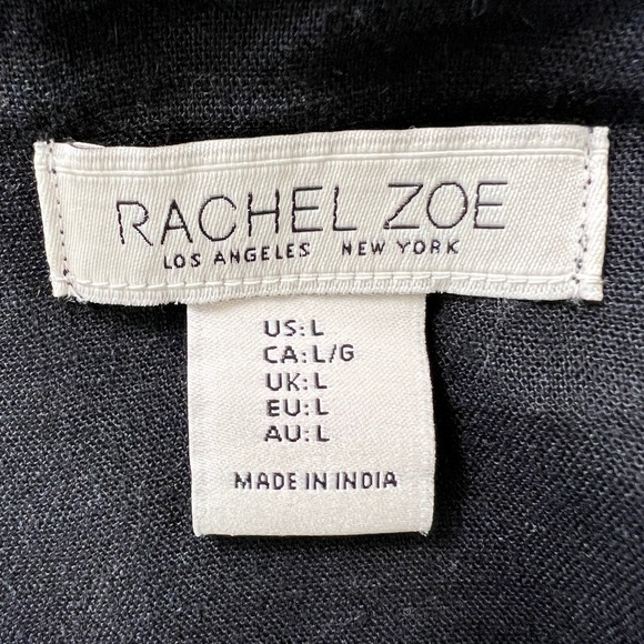 RACHEL ZOE Black Linen Blend Eyelet Wrap Cropped Long Sleeve Shirt Top Womens L - Picture 3 of 8